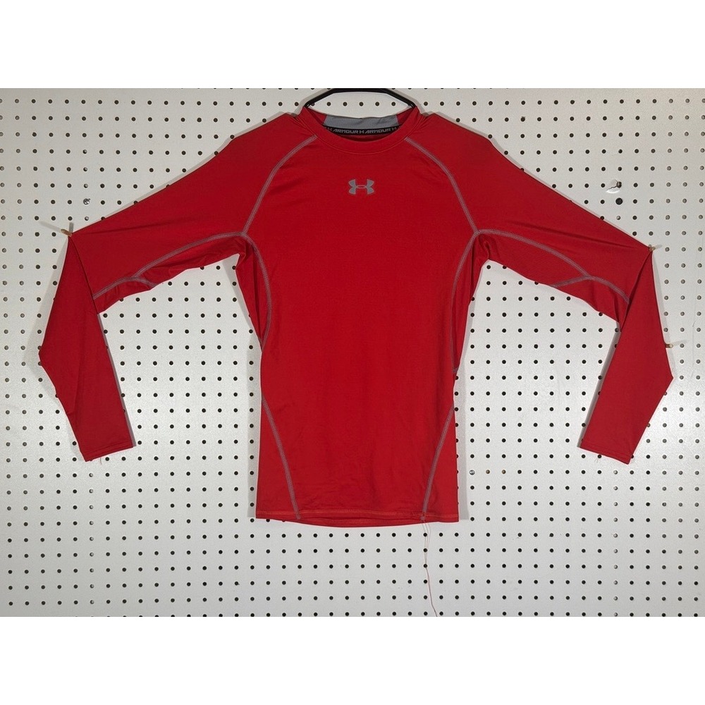 Under Armour HeatGear Compression Shirt Mens Medium Red Long Sleeve Athletic Top